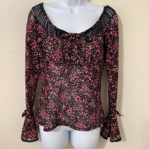 Vintage Y2K Express Whimsigoth Gothic Fairy Sheer Mesh Babydoll Blouse Medium